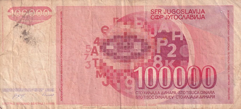 100 000 Dinarów 1989 r. Jugosławia 