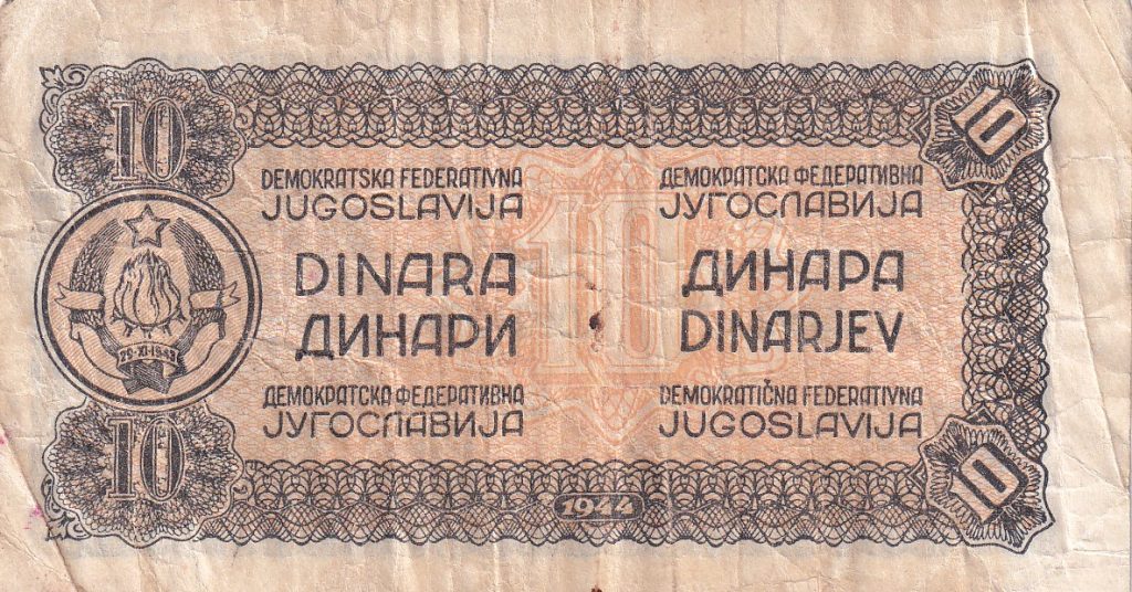 Jugosławia, 10 Dinarów, 1944 rok