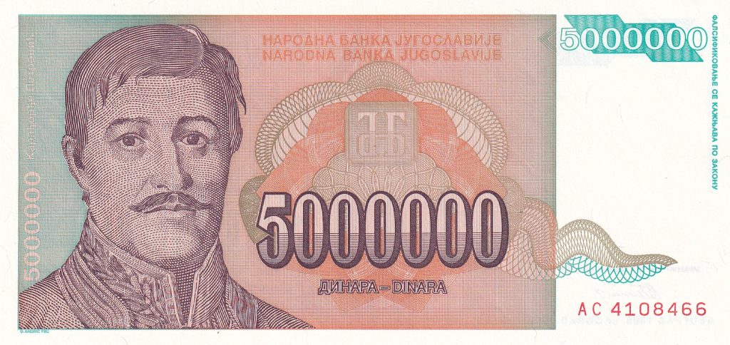 Jugosławia, 5 mln Dinarów, 1993 r.