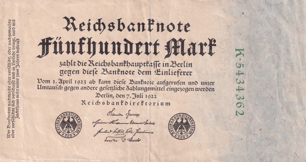 Deutsches Reich 500 Fünfhundert Mark, 1922 r