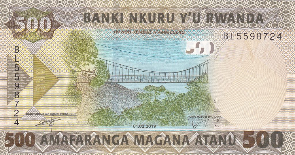 Rwanda, 500 Franków, 2019 r. UNC