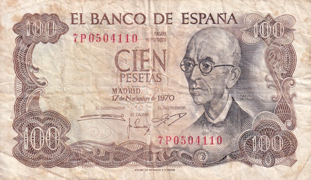 Hiszpania, 100 Pesetas, 1970 r.